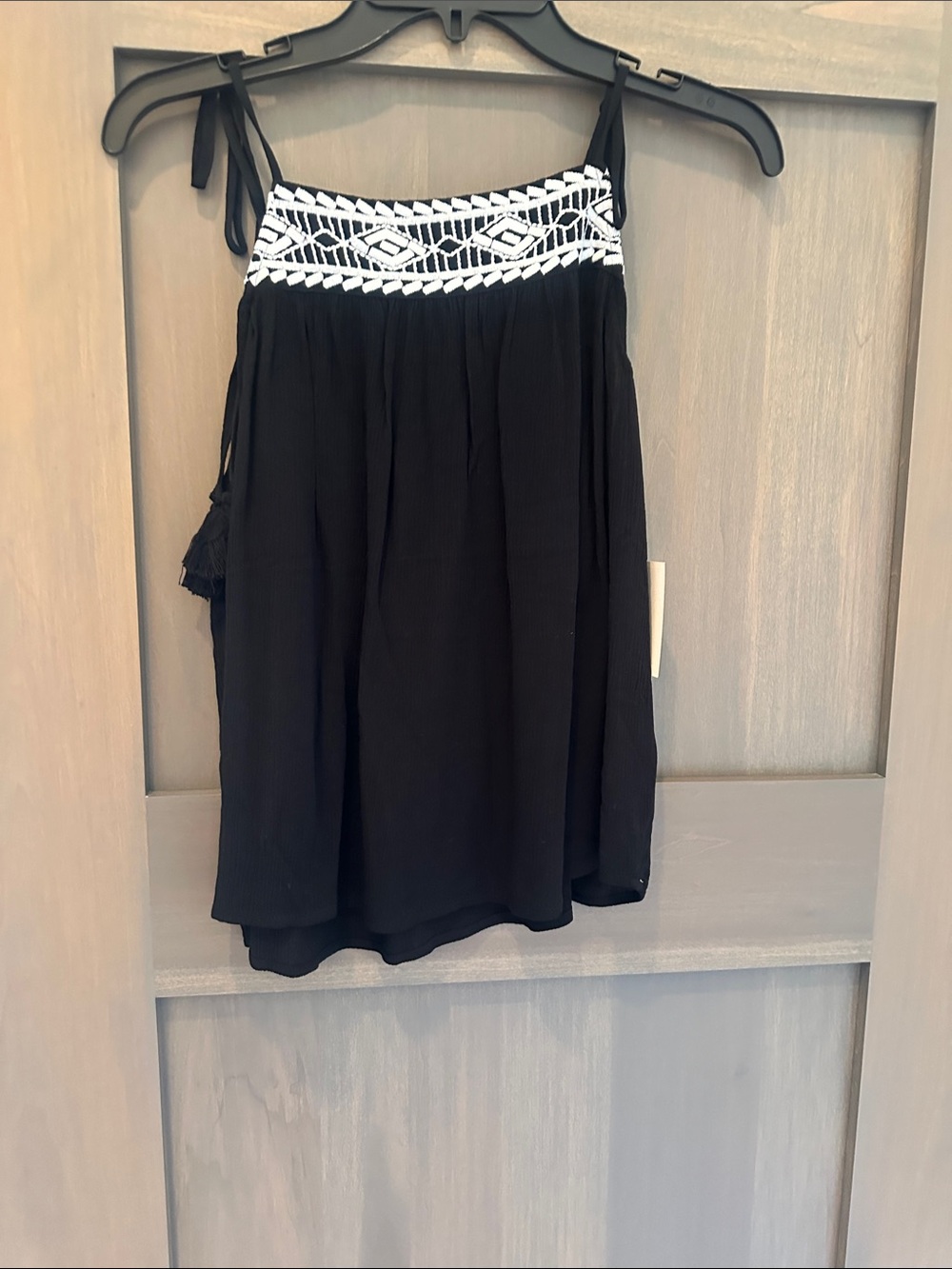 Black Crochet-Trim Skirt with Tie Straps